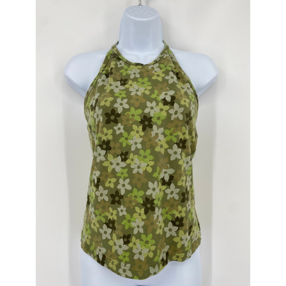 Gap‎ Halter Top Women Medium Green Floral Y2K Vintage Stretch